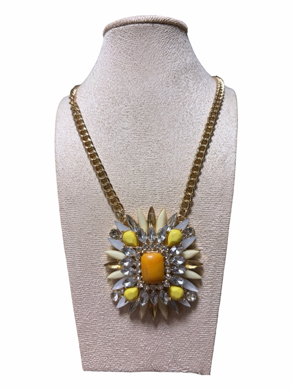 Golden Yellow Sunburst Crystal Pendant Necklace - Women Jewelry